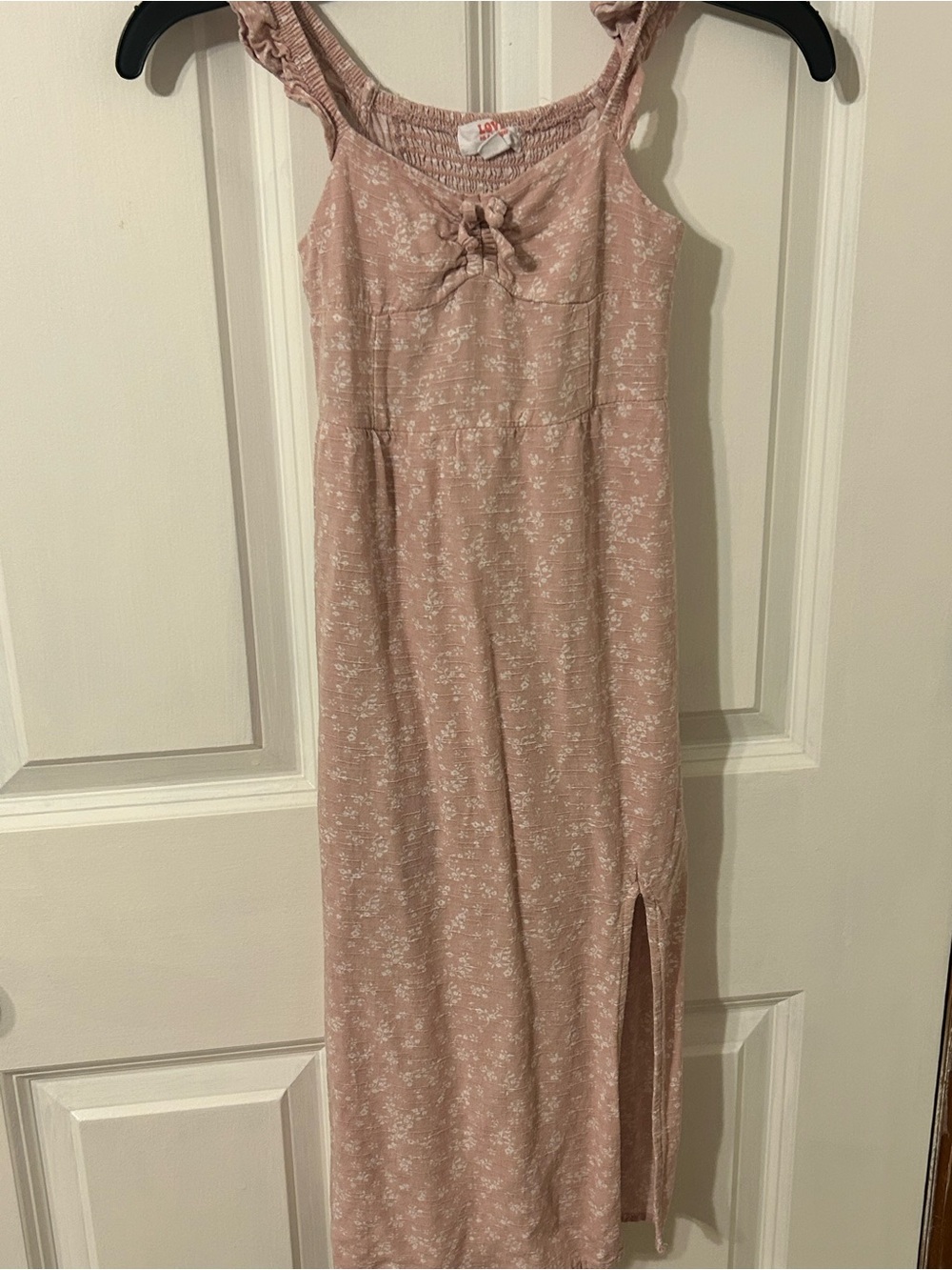 Size 6 little Girls Pink Floral Maxi Dress with Shoulder Ruffles